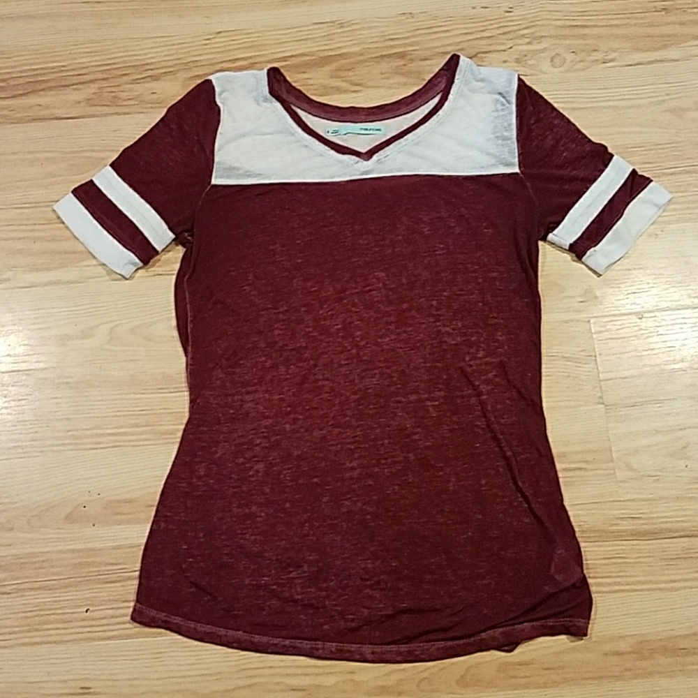 Burgundy & White Maurices V-Neck Tee